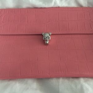 Alexander McQueen Pink Embossed Croc Calf Clutch